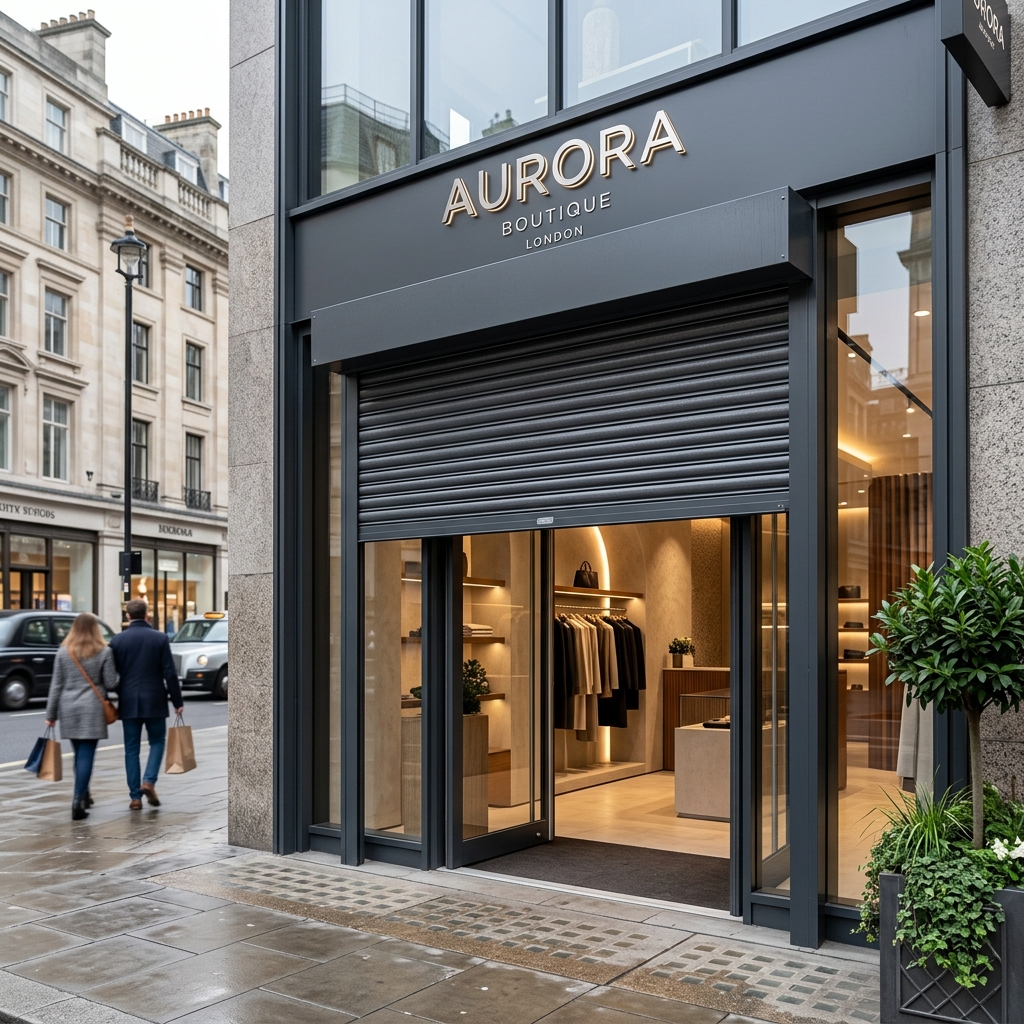 Shop front with rolling shutter