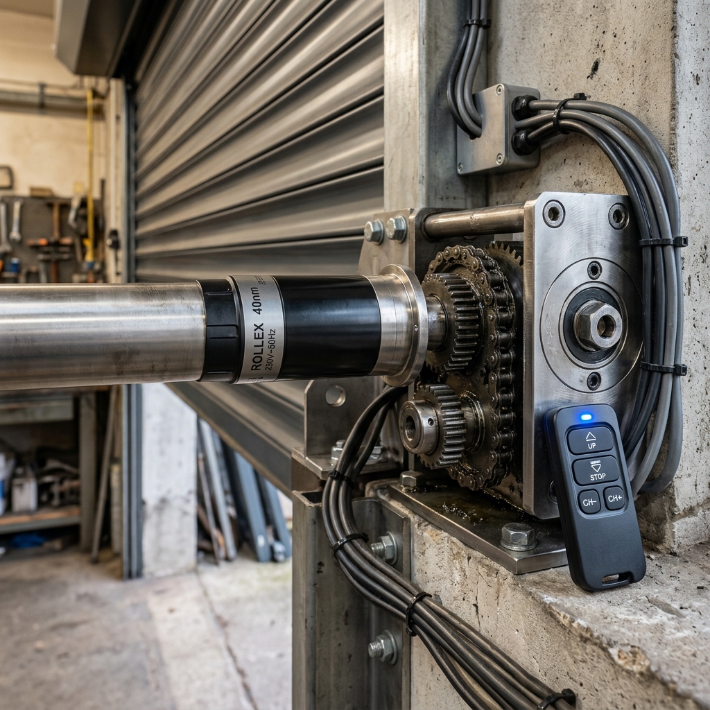 Motorised rolling shutter on commercial premises