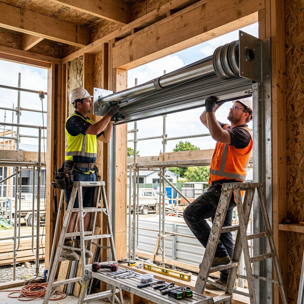 Construction site with new commercial installation