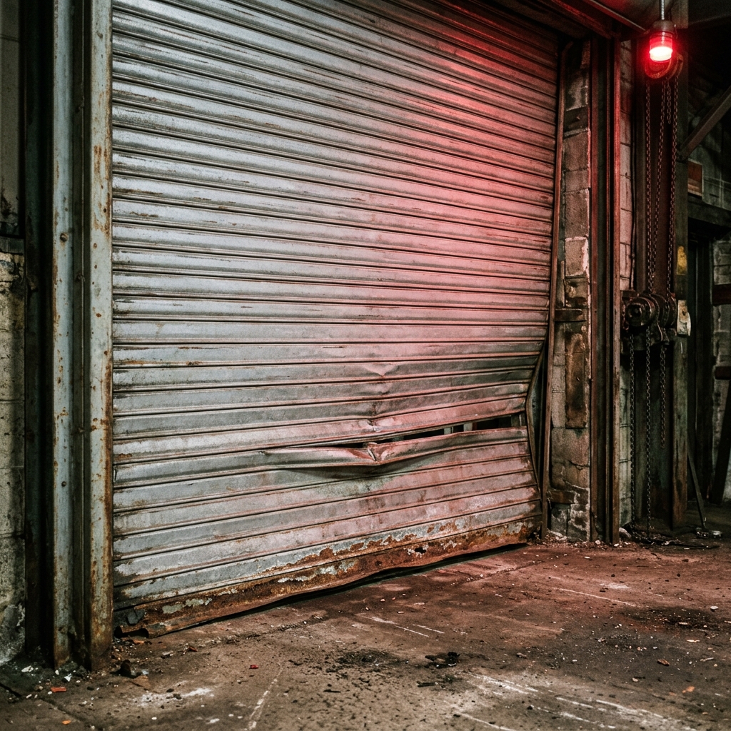 Industrial shutter showing signs of wear
